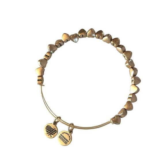 Alex and Ani Heart Beaded Gold Bangle Bracelet Valentines - Picture 1 of 5